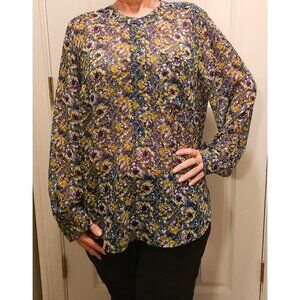 Lane Bryant Teal Purple Gold Floral HiLo Sheer Blouse Work to Party Plus 18/20